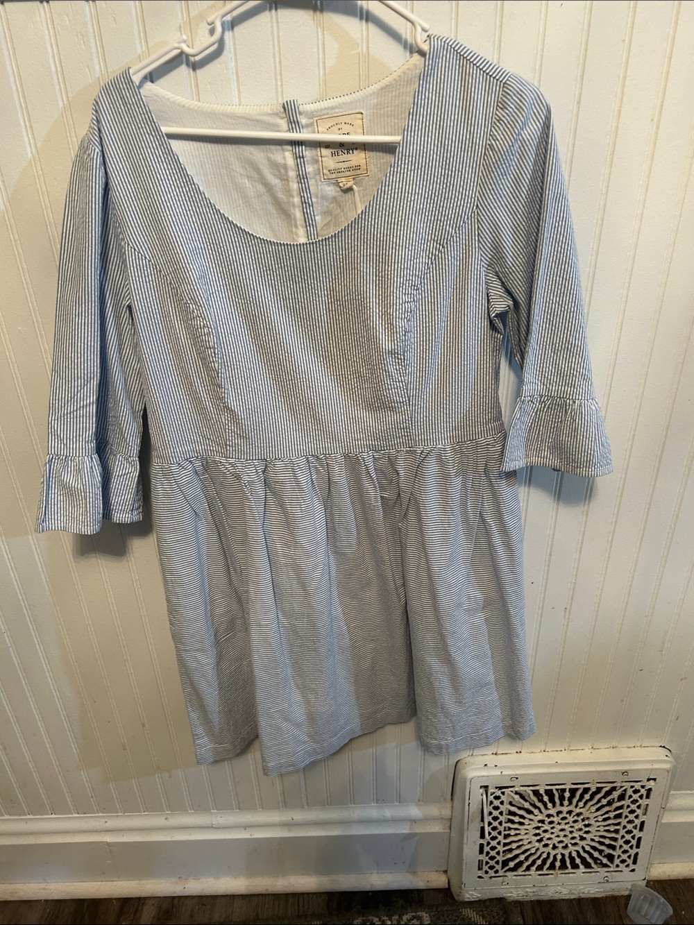 Hannah Seersucker Scoop Neck Blue Stripe Dress